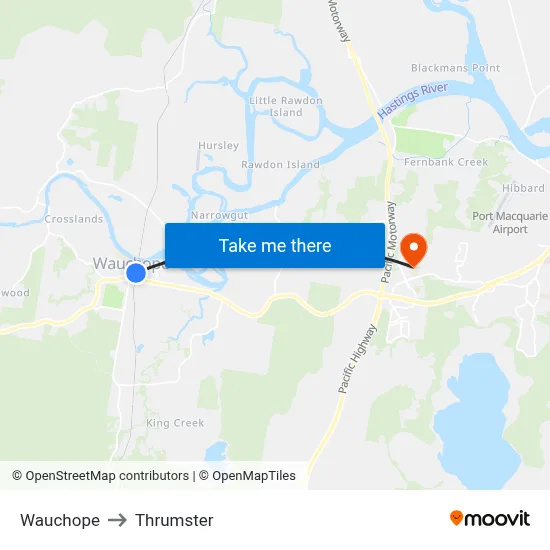 Wauchope to Thrumster map