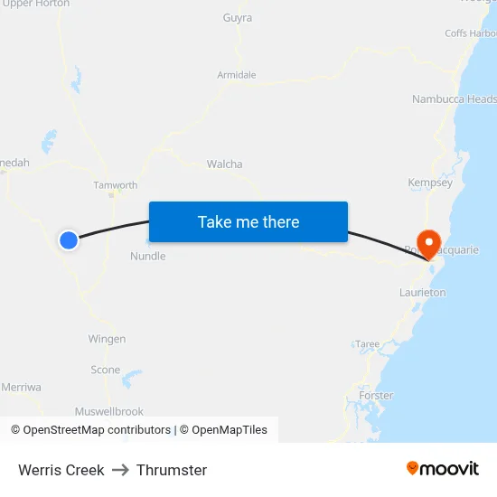 Werris Creek to Thrumster map