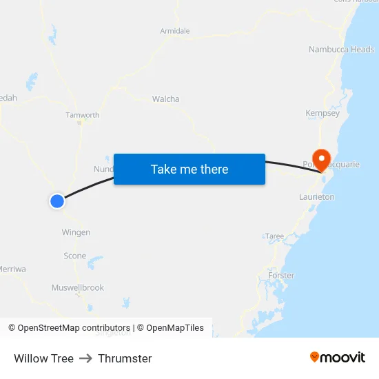 Willow Tree to Thrumster map