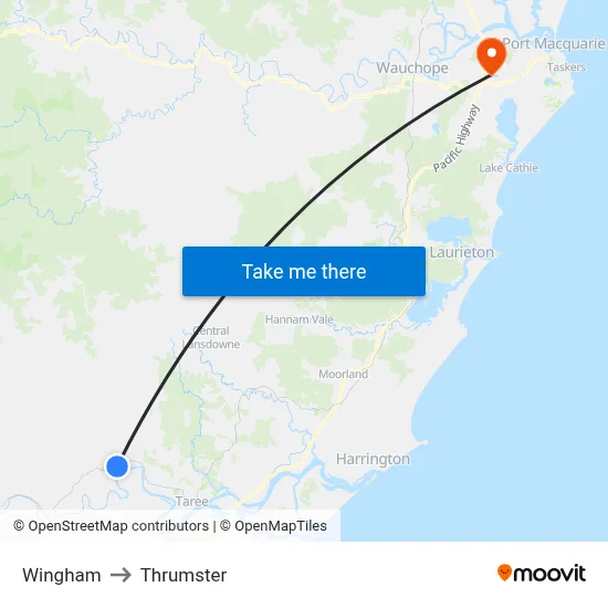 Wingham to Thrumster map