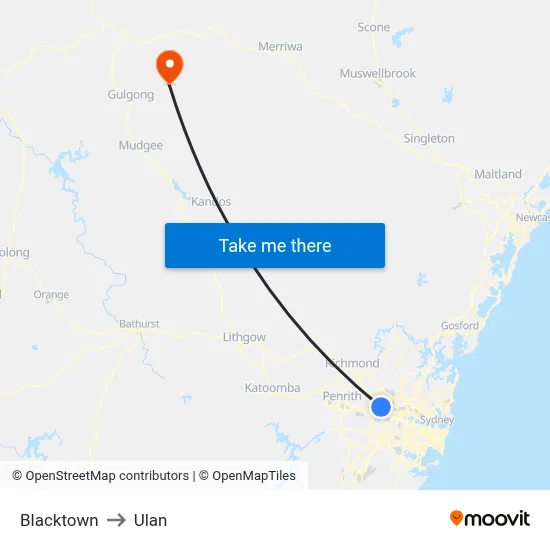 Blacktown to Ulan map