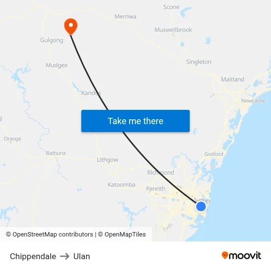 Chippendale to Ulan map