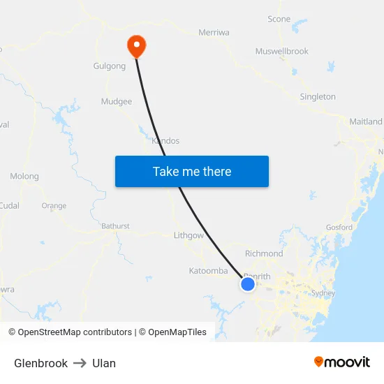 Glenbrook to Ulan map