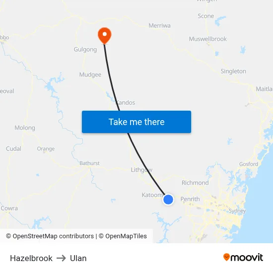 Hazelbrook to Ulan map