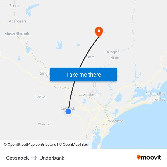 Cessnock to Underbank map