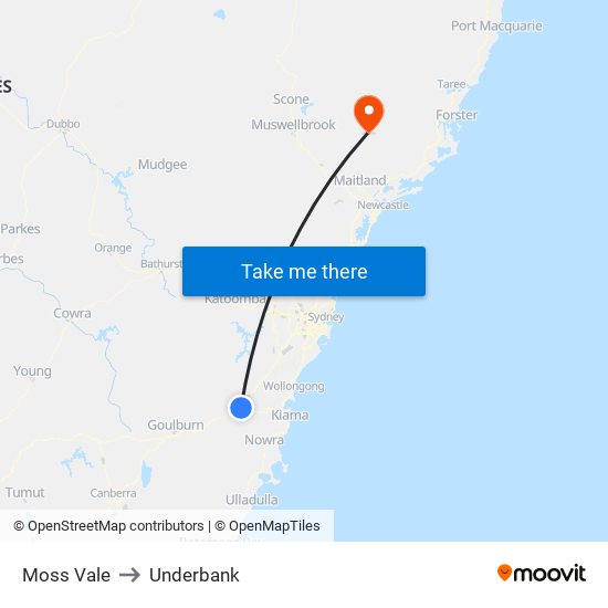 Moss Vale to Underbank map