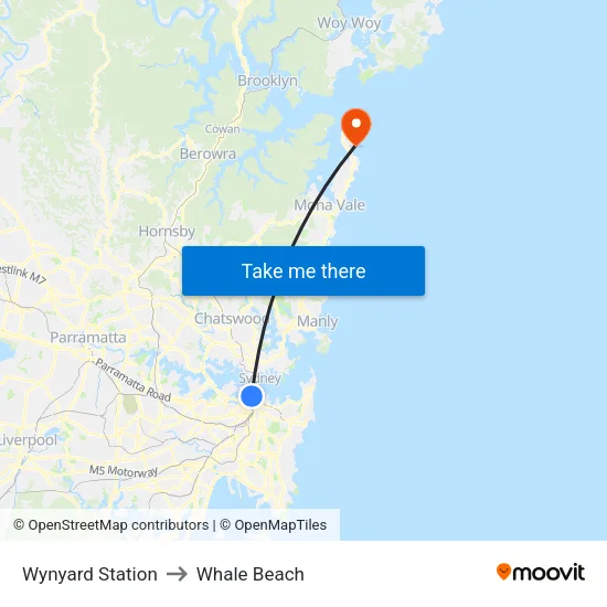 Wynyard Station to Whale Beach map
