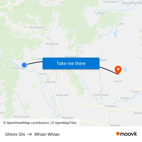 Ghinni Ghi to Whian Whian map