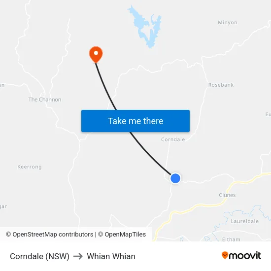Corndale (NSW) to Whian Whian map