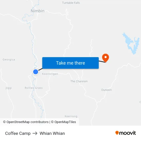 Coffee Camp to Whian Whian map
