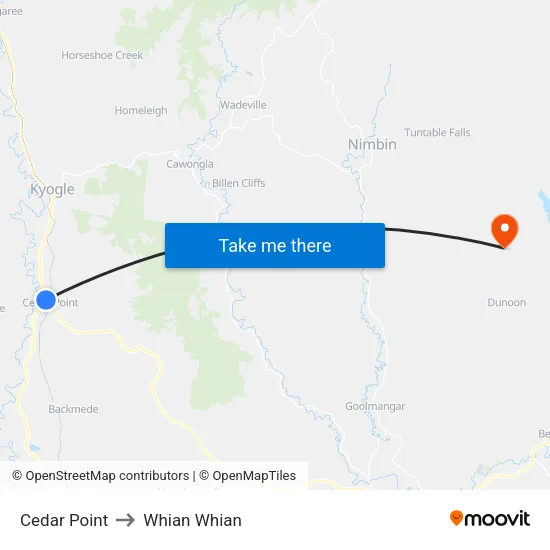 Cedar Point to Whian Whian map