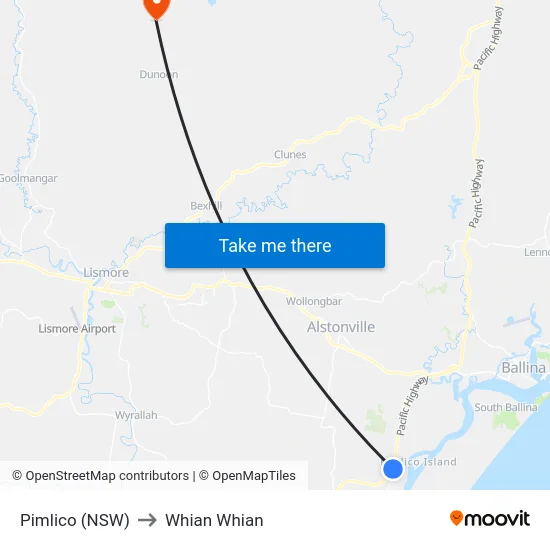 Pimlico (NSW) to Whian Whian map