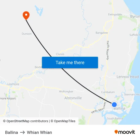Ballina to Whian Whian map