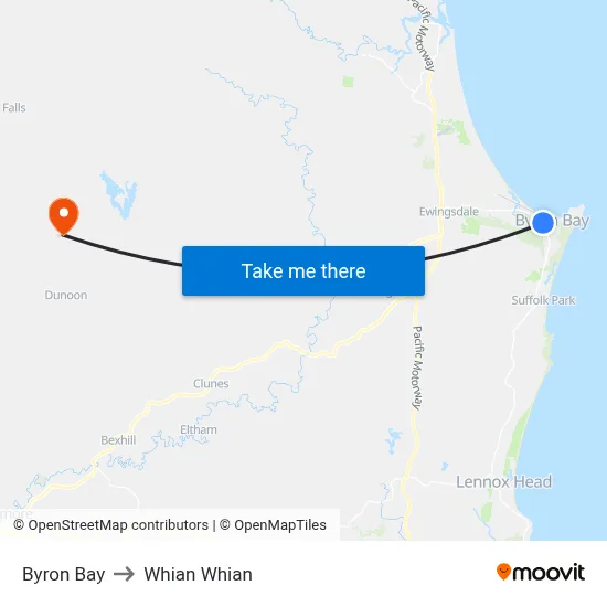 Byron Bay to Whian Whian map