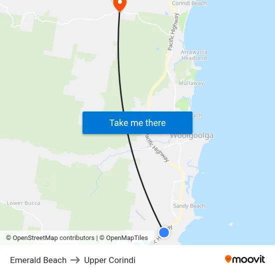 Emerald Beach to Upper Corindi map
