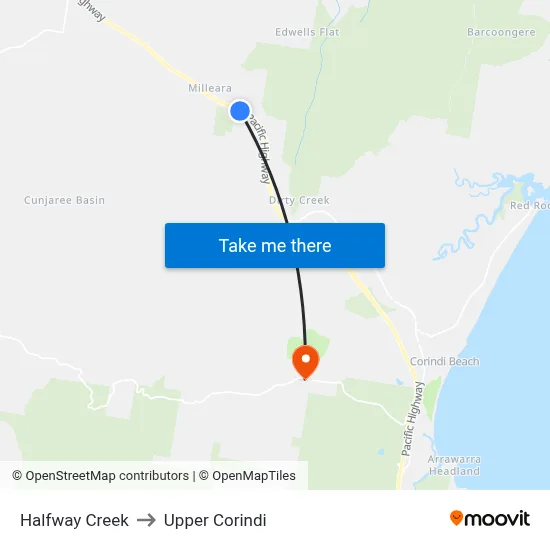 Halfway Creek to Upper Corindi map