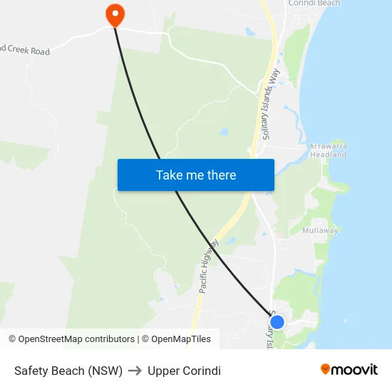 Safety Beach (NSW) to Upper Corindi map