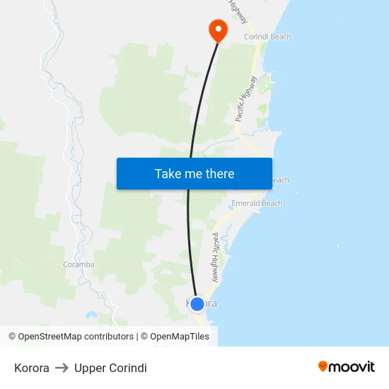 Korora to Upper Corindi map