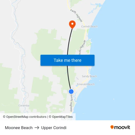 Moonee Beach to Upper Corindi map
