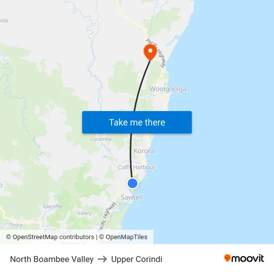 North Boambee Valley to Upper Corindi map