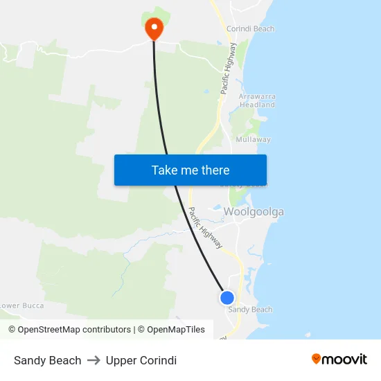 Sandy Beach to Upper Corindi map