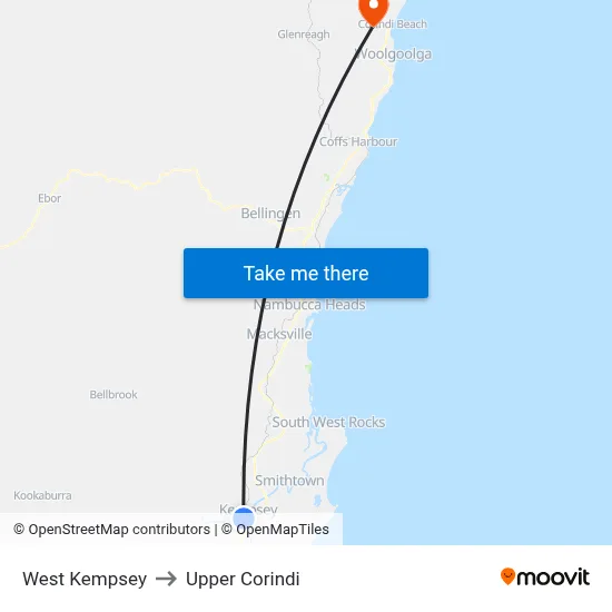 West Kempsey to Upper Corindi map