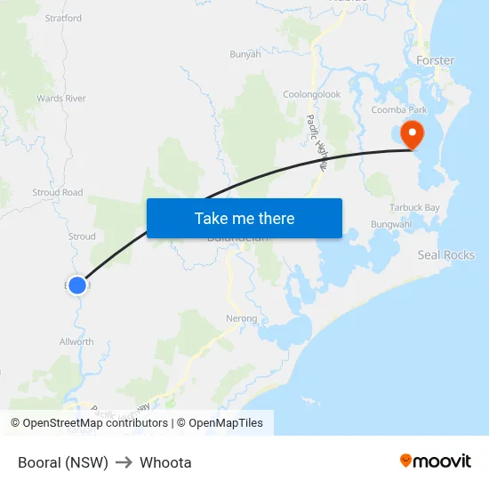 Booral (NSW) to Whoota map