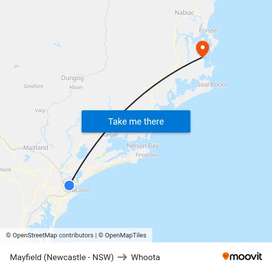Mayfield (Newcastle - NSW) to Whoota map