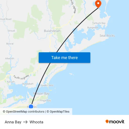 Anna Bay to Whoota map