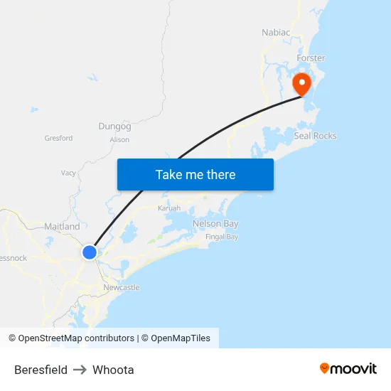 Beresfield to Whoota map