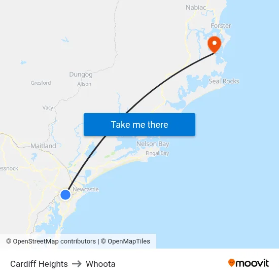 Cardiff Heights to Whoota map