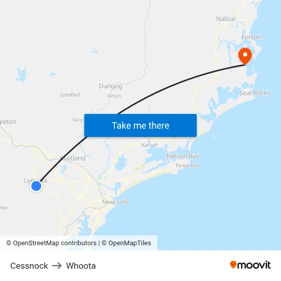Cessnock to Whoota map