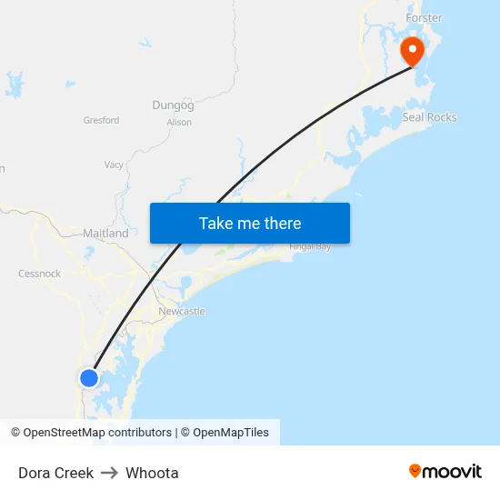 Dora Creek to Whoota map
