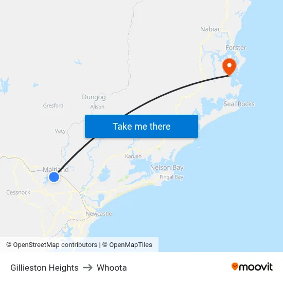 Gillieston Heights to Whoota map