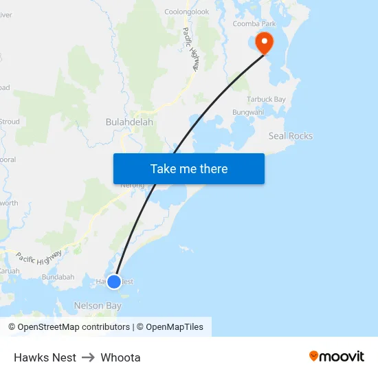 Hawks Nest to Whoota map