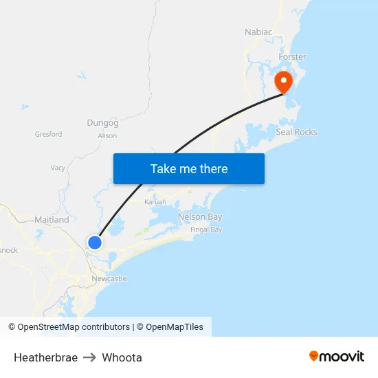 Heatherbrae to Whoota map