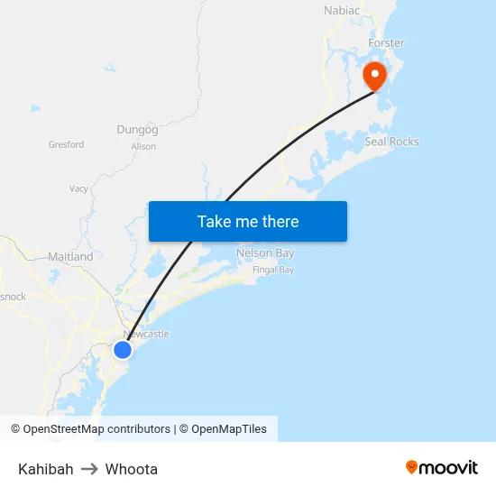 Kahibah to Whoota map