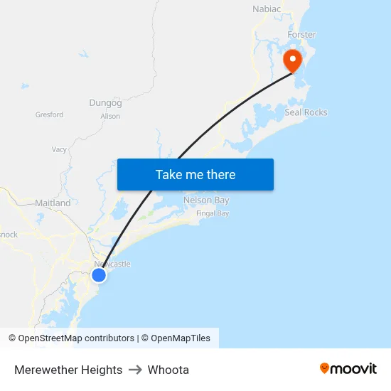 Merewether Heights to Whoota map