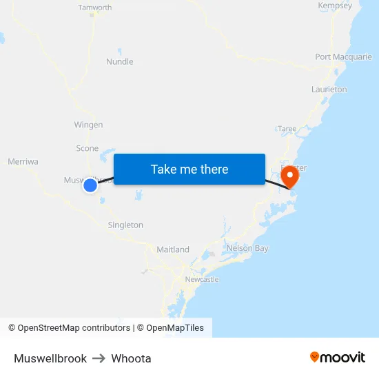 Muswellbrook to Whoota map