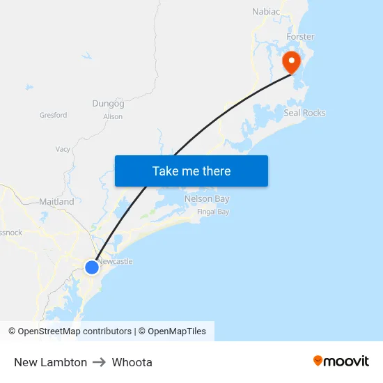 New Lambton to Whoota map