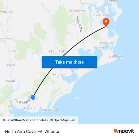North Arm Cove to Whoota map