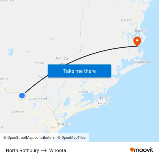 North Rothbury to Whoota map