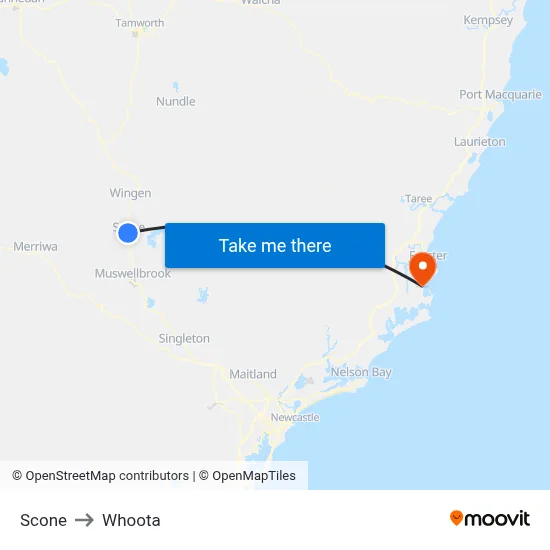 Scone to Whoota map