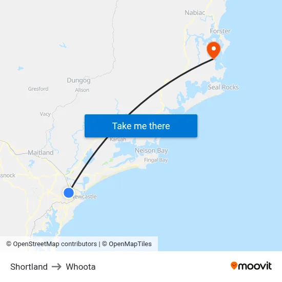 Shortland to Whoota map
