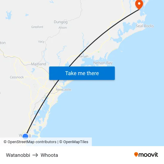 Watanobbi to Whoota map