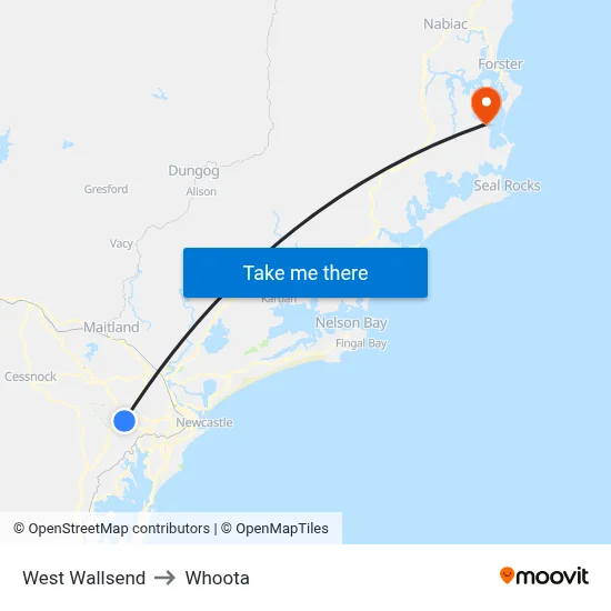 West Wallsend to Whoota map