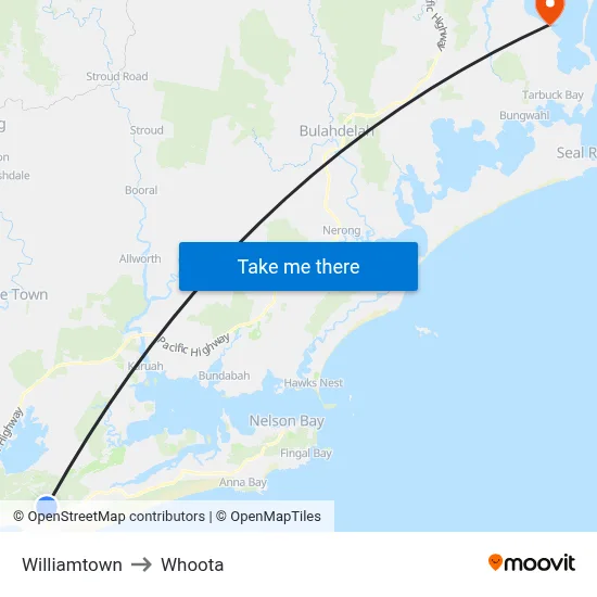Williamtown to Whoota map