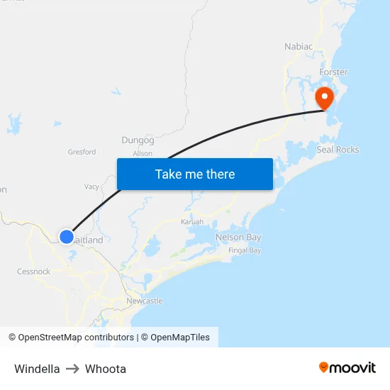 Windella to Whoota map