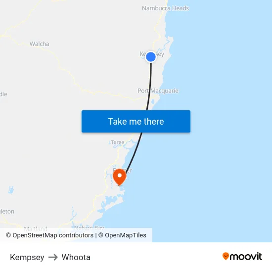 Kempsey to Whoota map