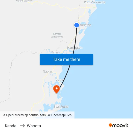 Kendall to Whoota map